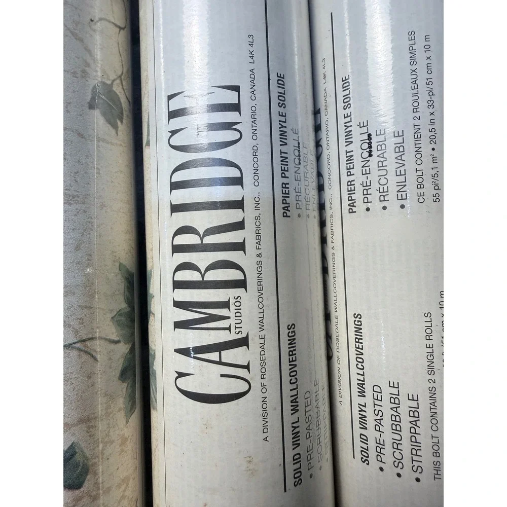 Cambridge‎ Studios Ivy Wallpaper 4 Rolls Green Cream Vinyl Pre-Pasted
